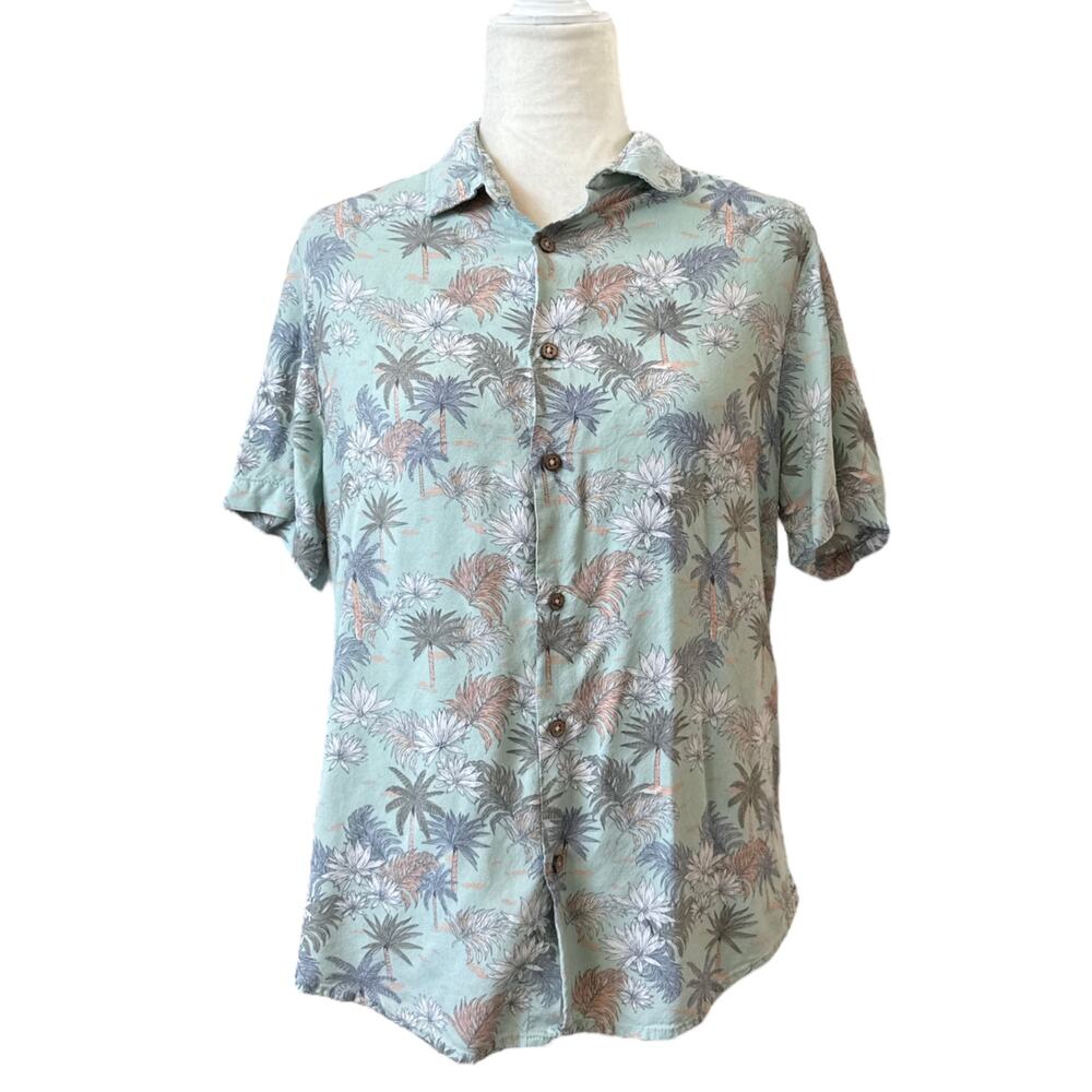 Denim & Flower Palm Tree Collared Button Down Size Medium